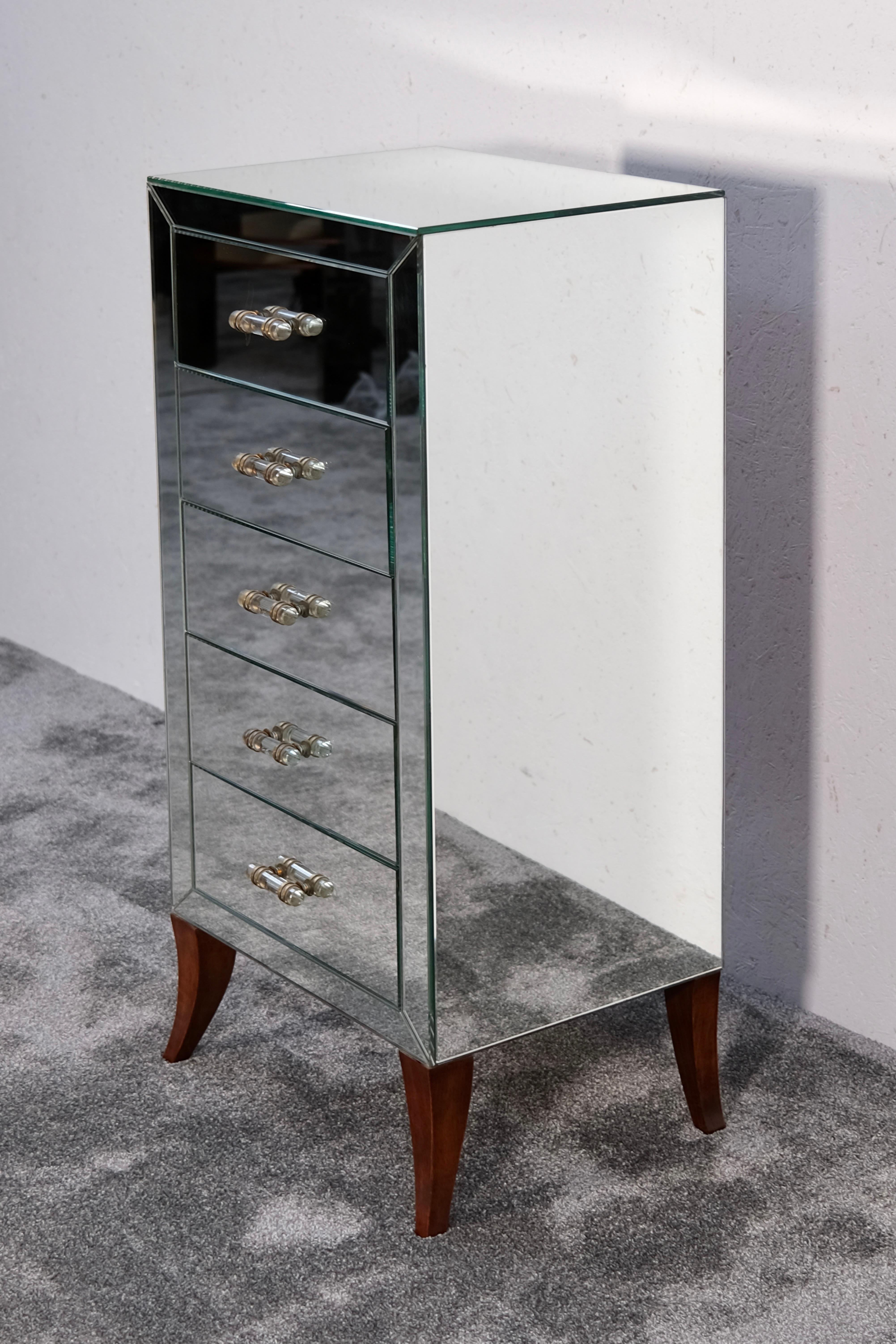 Francese Commode francese in stile Art Deco con specchi e cristalli originali, anni '40 in vendita