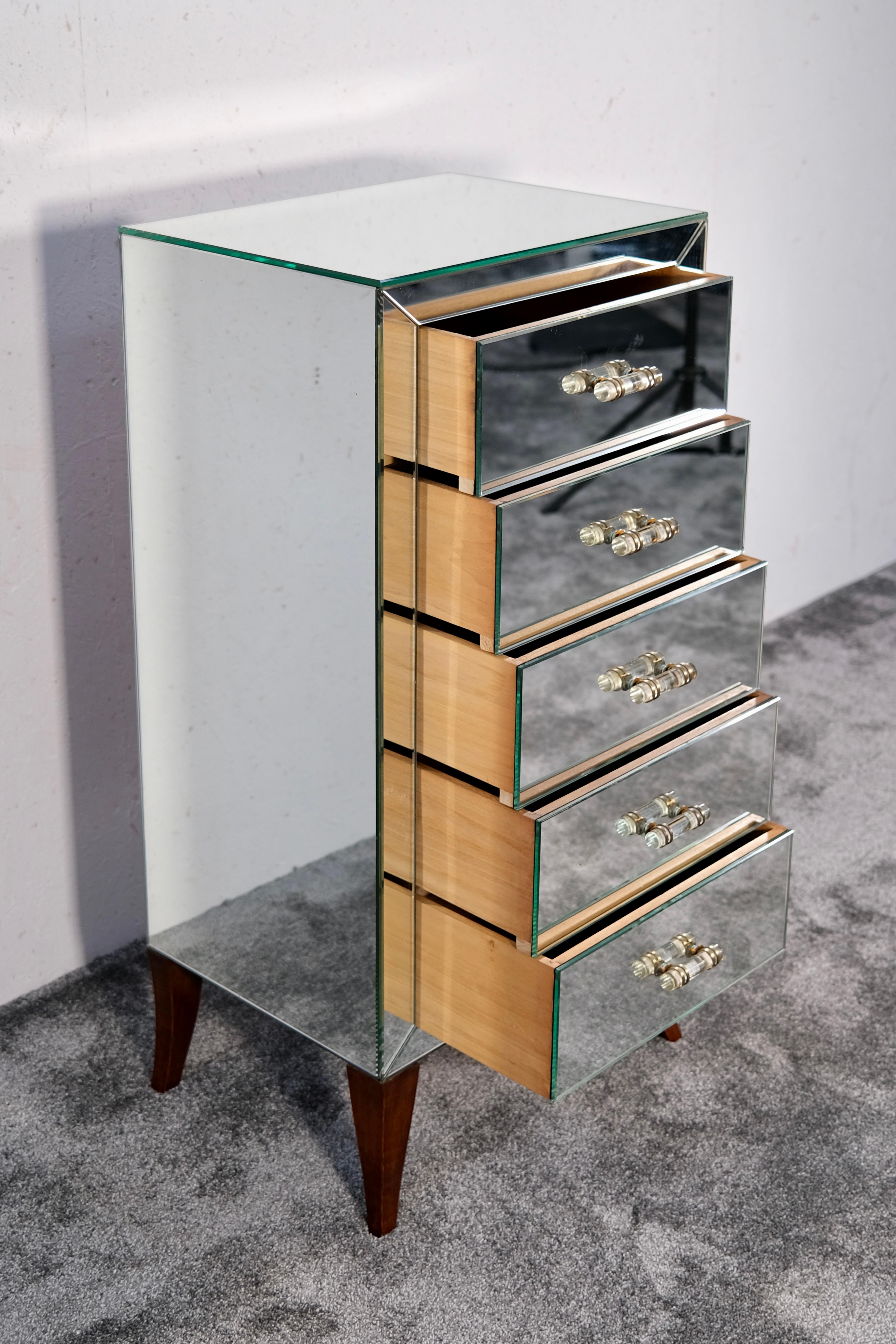 Commode francese in stile Art Deco con specchi e cristalli originali, anni '40 in vendita 1