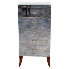 Vintage French Art Deco Mirrored Commode with Original Crystal Pulls, 1940s