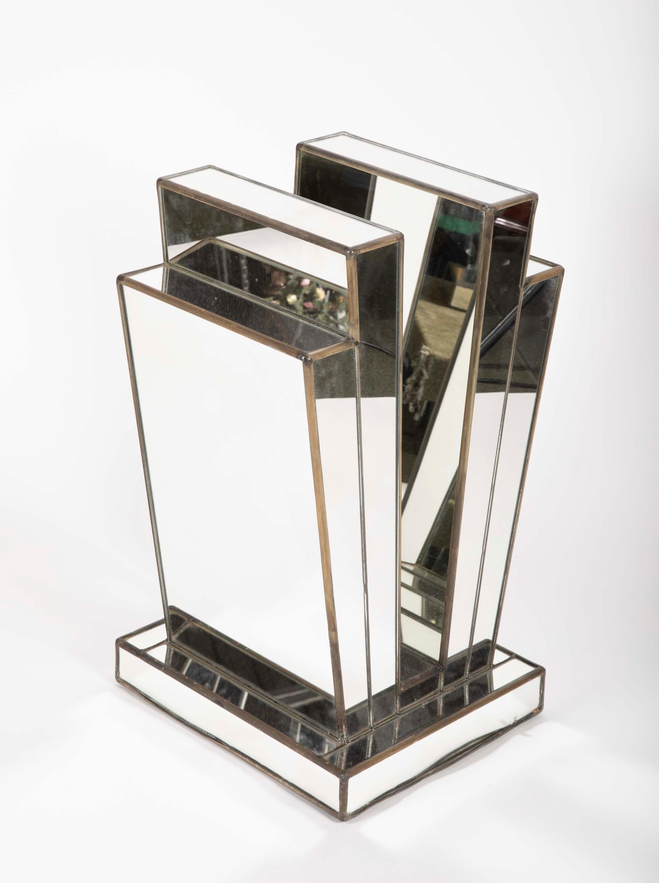 French Art Deco Mirrored Glass and Lead Console Table For Sale 5