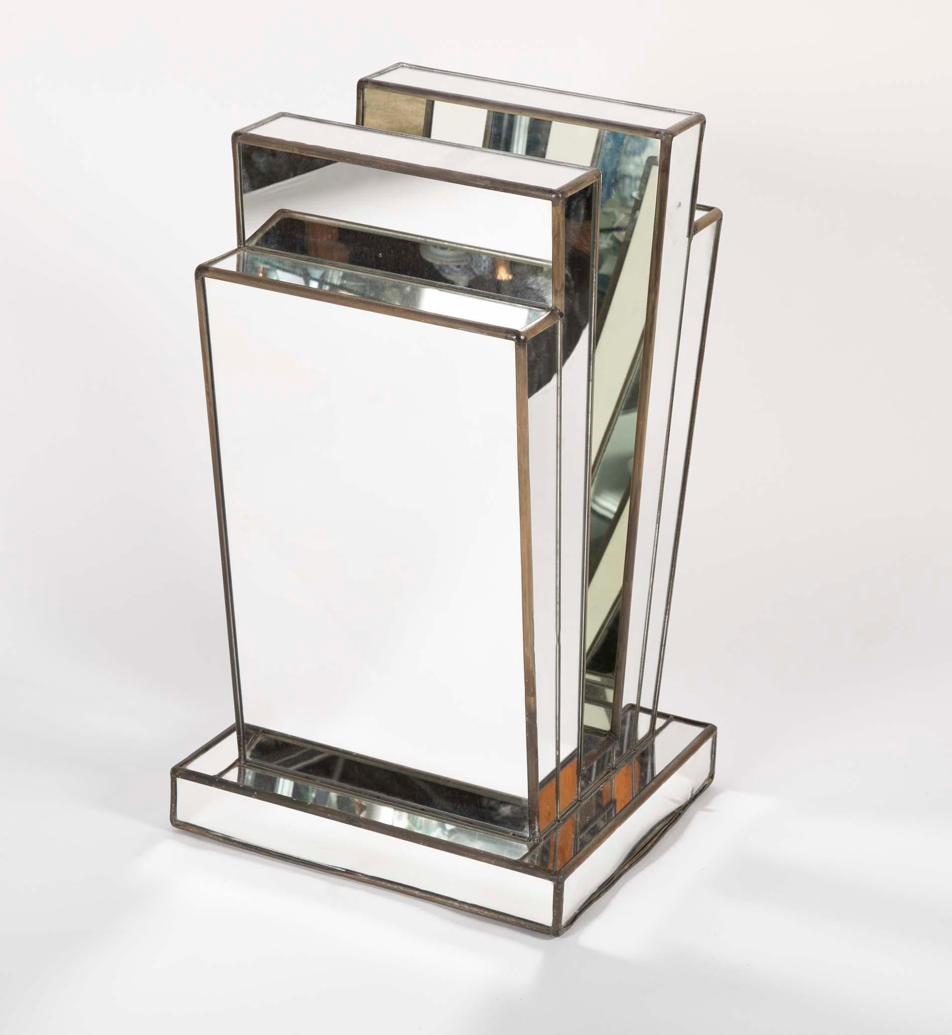 French Art Deco Mirrored Glass and Lead Console Table For Sale 6