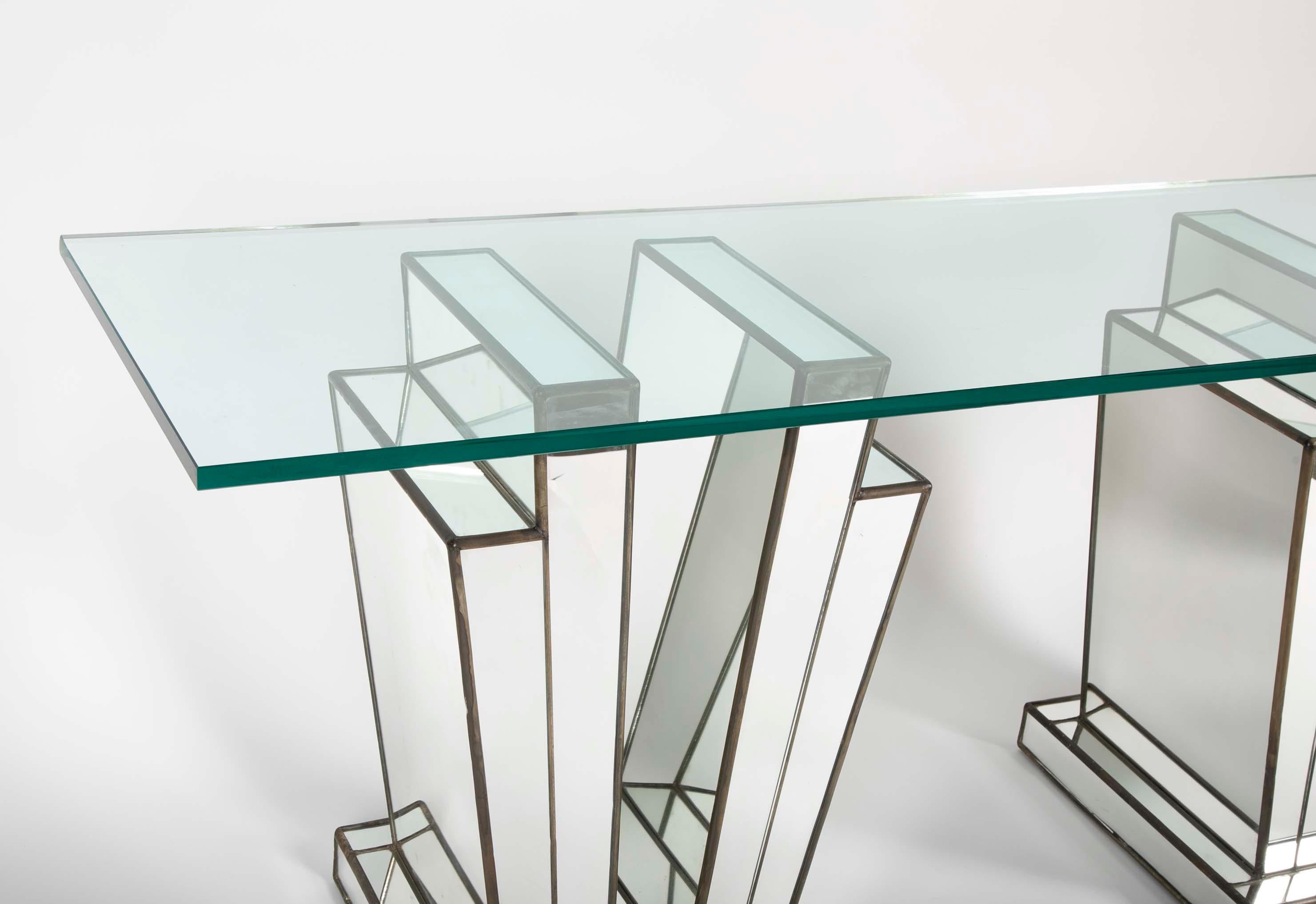 art deco glass console table