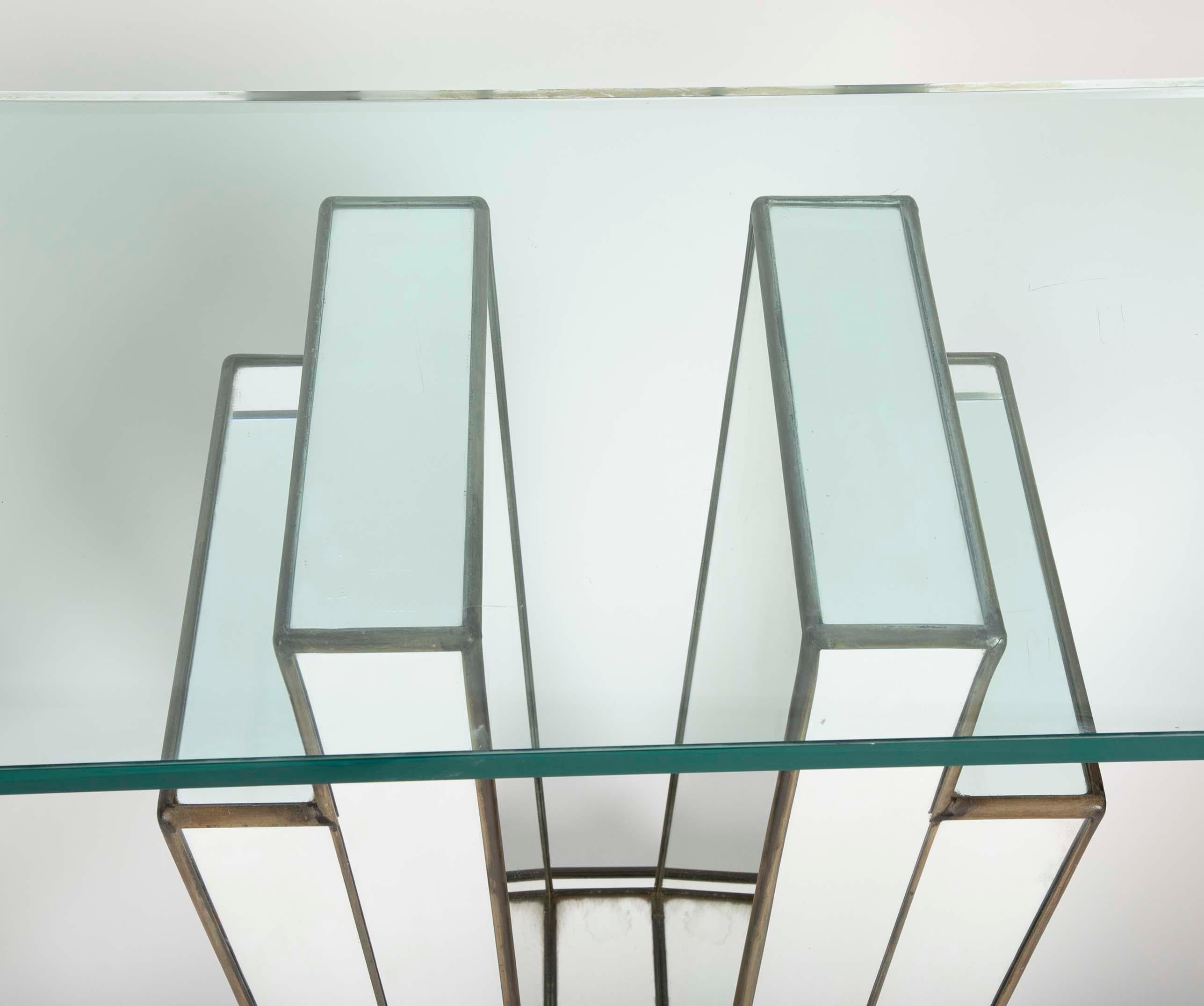 French Art Deco Mirrored Glass and Lead Console Table For Sale 1