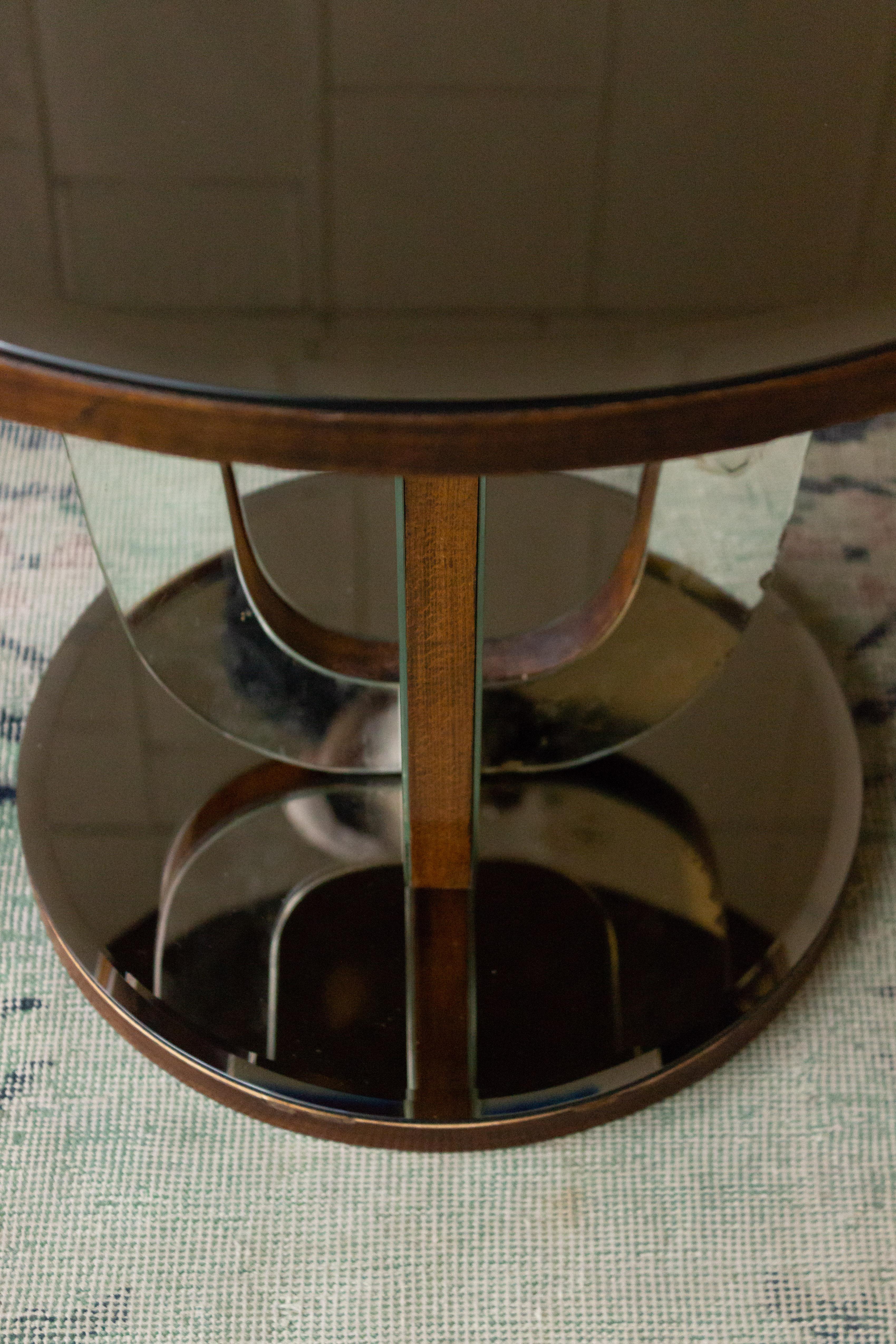 French Art Deco Mirrored Round End Table In Good Condition In Buchanan, NY