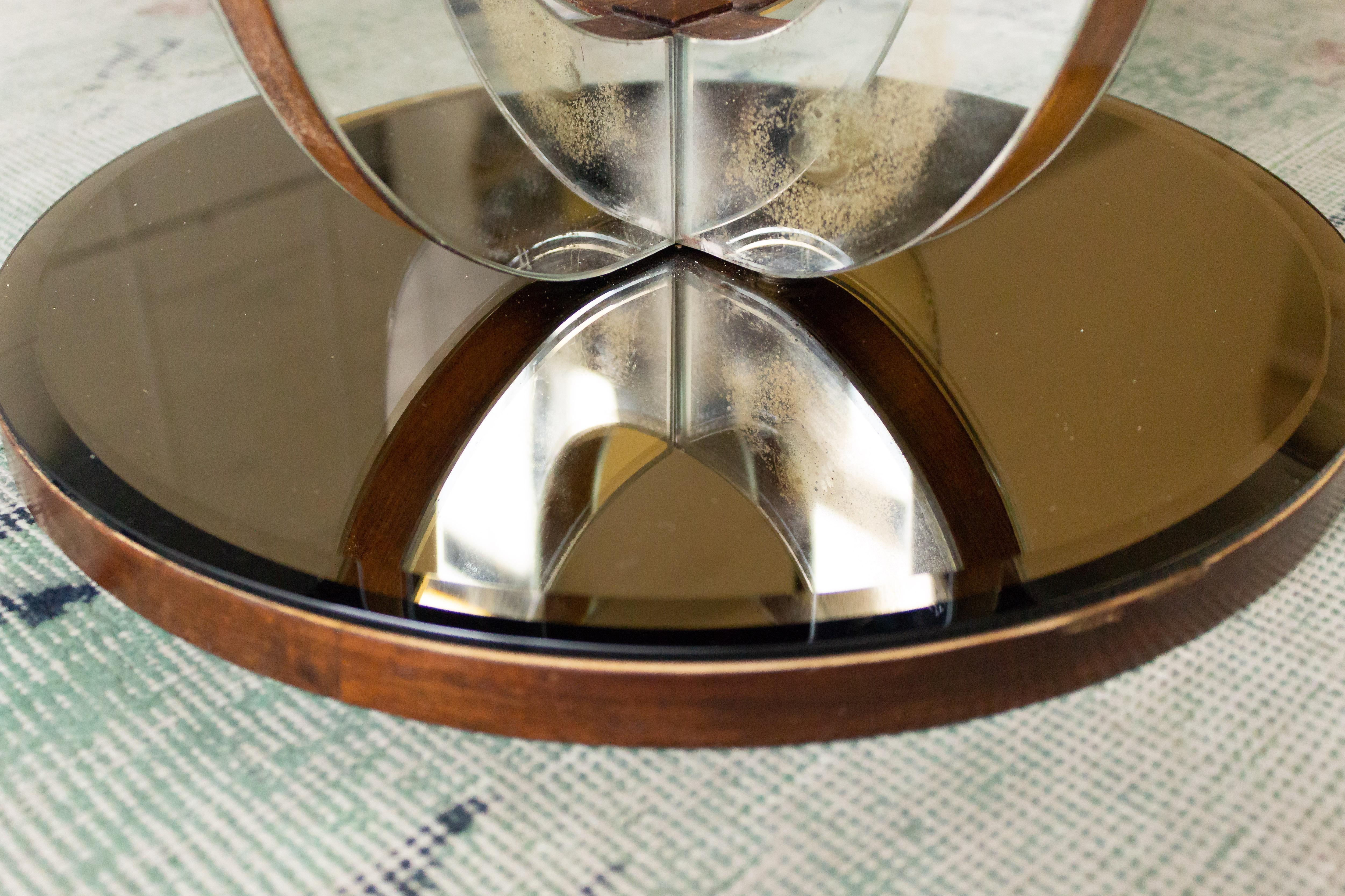 French Art Deco Mirrored Round End Table 1