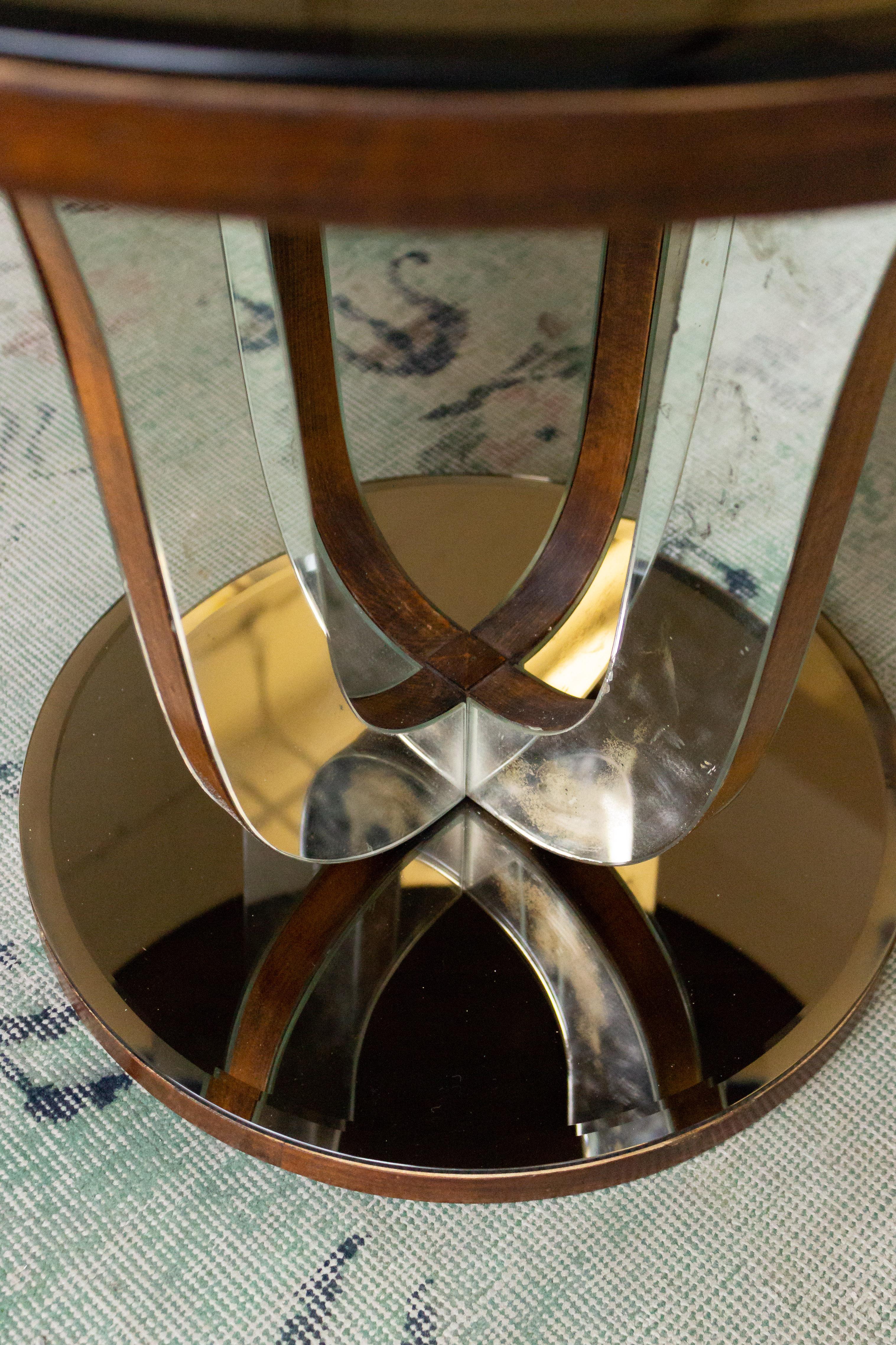 French Art Deco Mirrored Round End Table 3