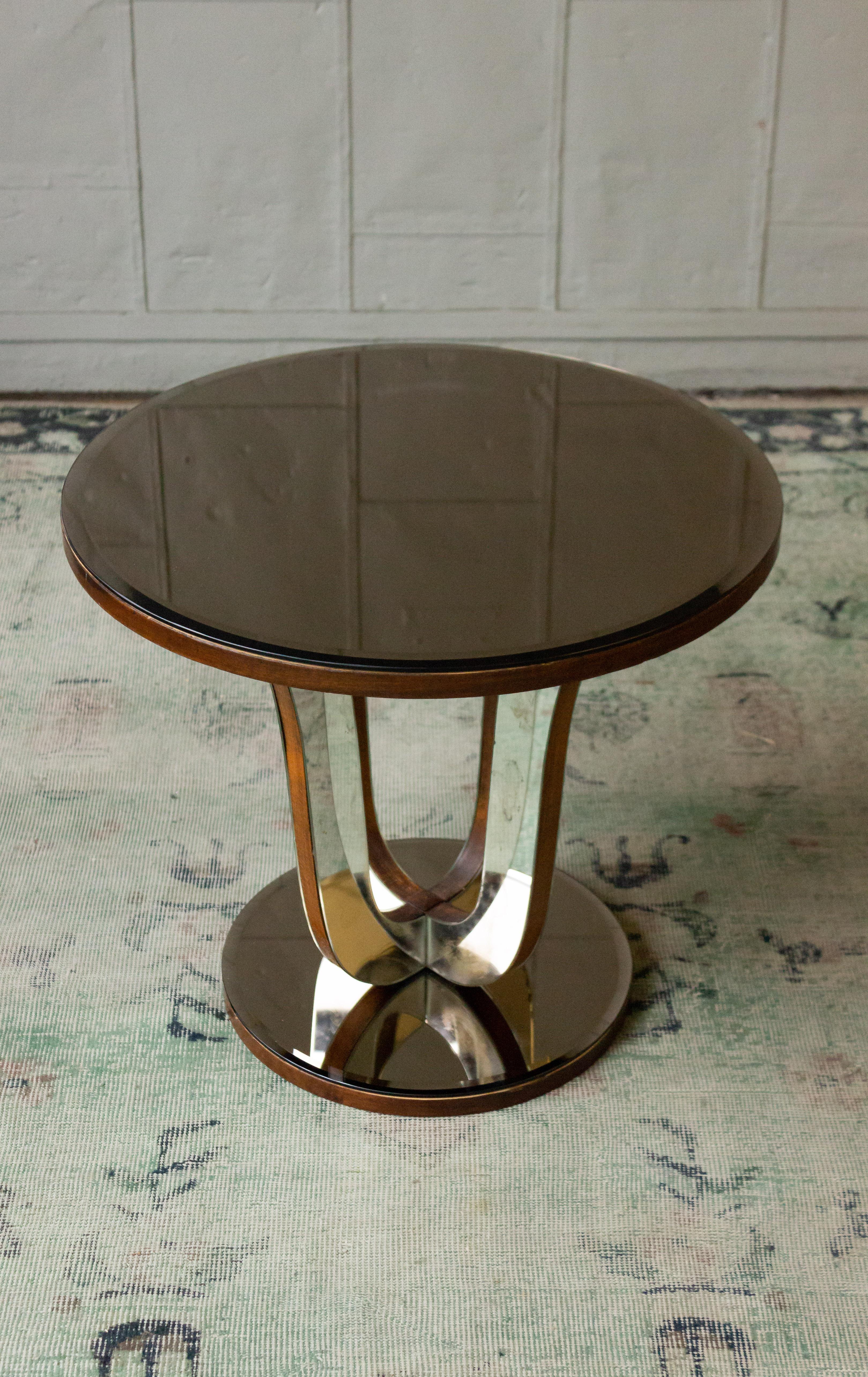 French Art Deco Mirrored Round End Table 4