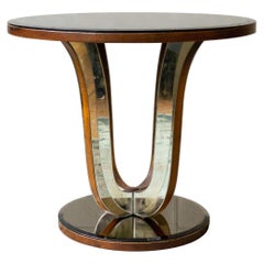 French Art Deco Mirrored Round End Table