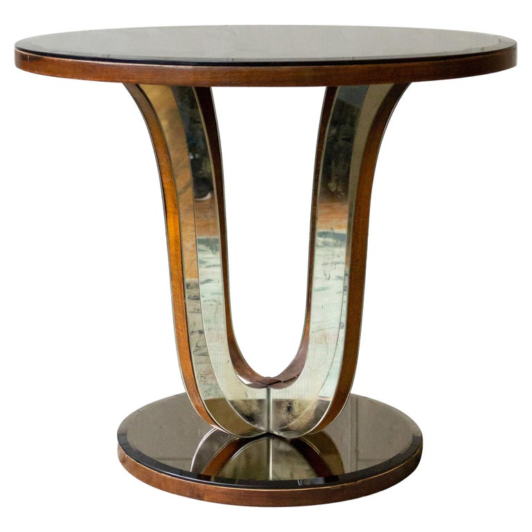 French Art Deco Mirrored Round End Table at 1stDibs