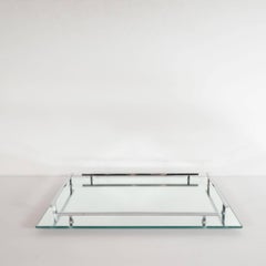 French Art Deco Mirrored Tray with Rectangular Polished Chrome Handles