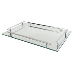 French Art Deco Mirrored Tray with Rectangular Polished Chrome Handles