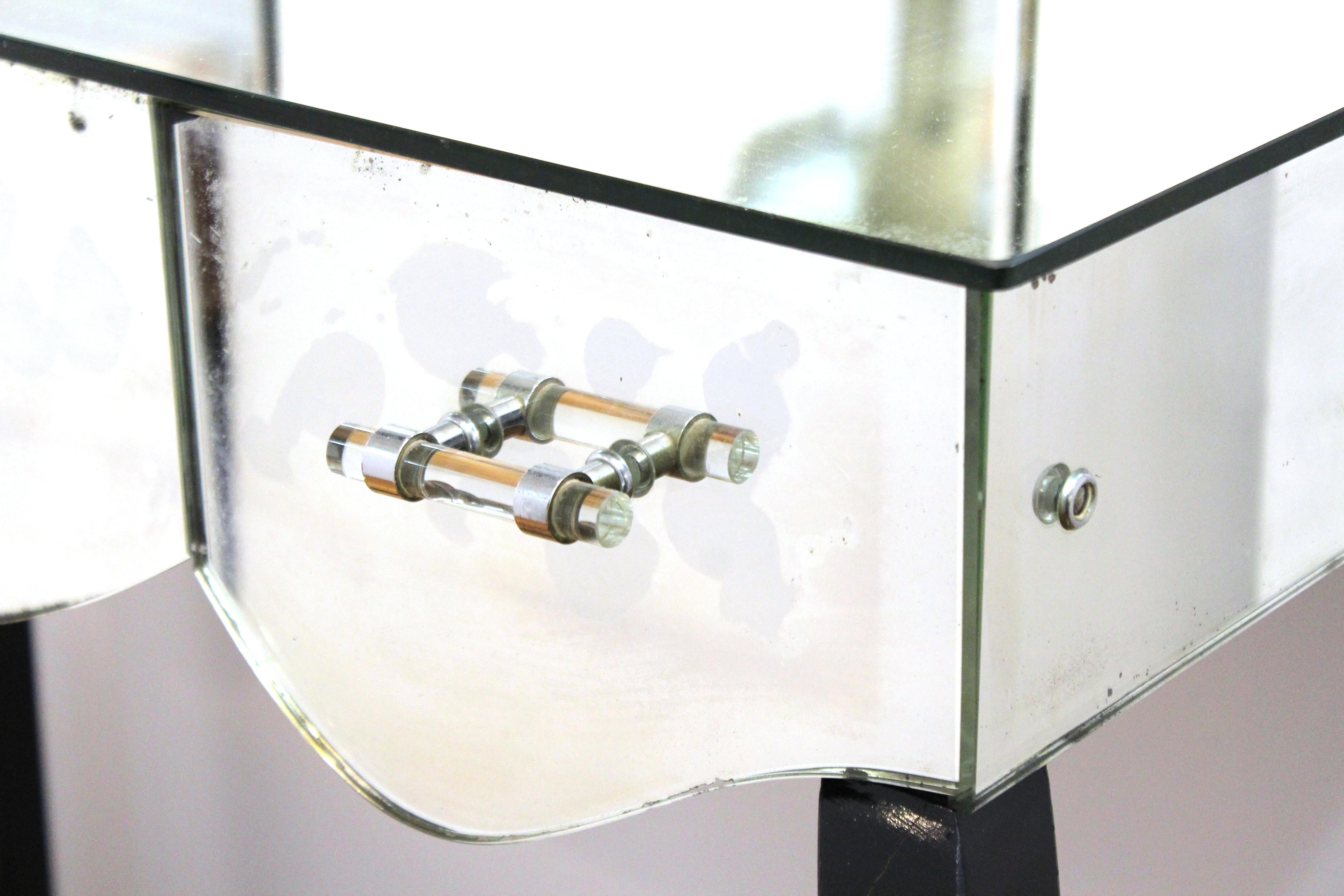 French Art Deco Mirrored Vanity with Tri-Fold Mirror and Ebonized Cabriole Legs 1