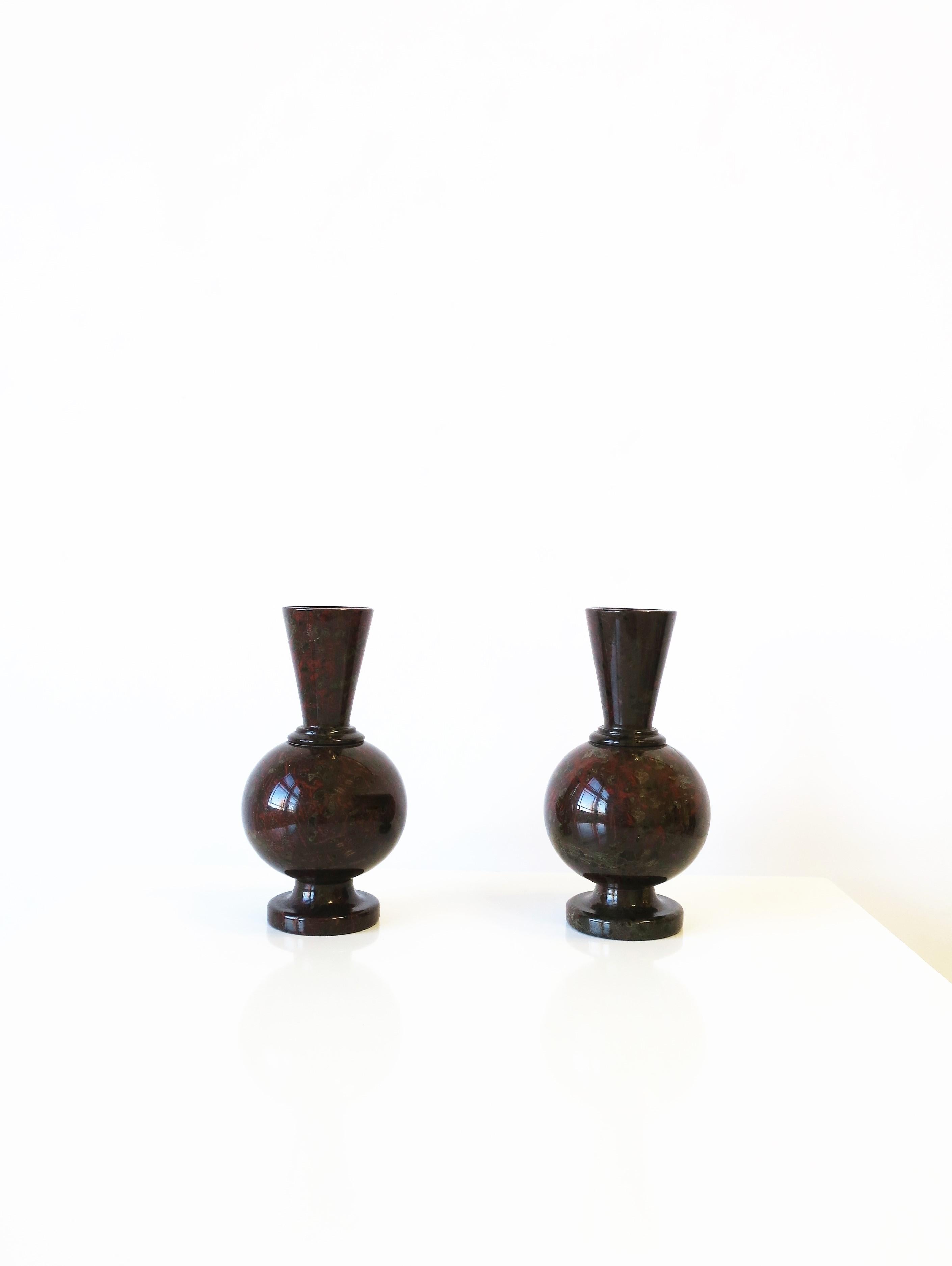 Polished French Art Deco Modern Marble Stone Vases, Pair For Sale