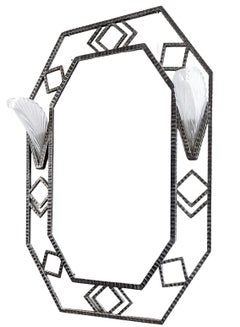 French Art Deco Modern Wroght Iron Mirror with lights