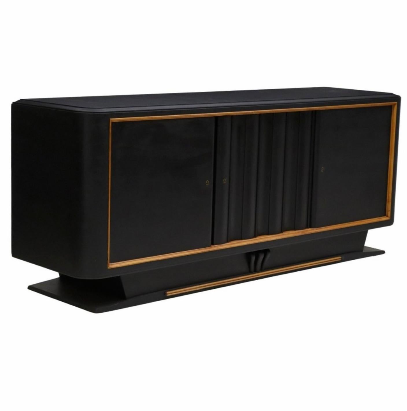 French Art Deco Moderne Painted Black Credenza Sideboard  4