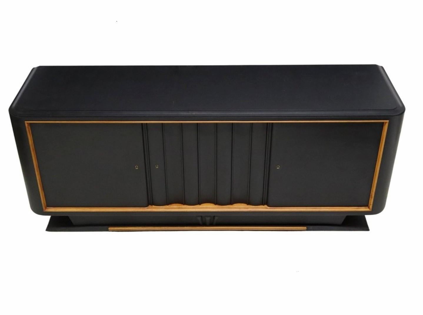 Hand-Crafted French Art Deco Moderne Painted Black Credenza Sideboard 