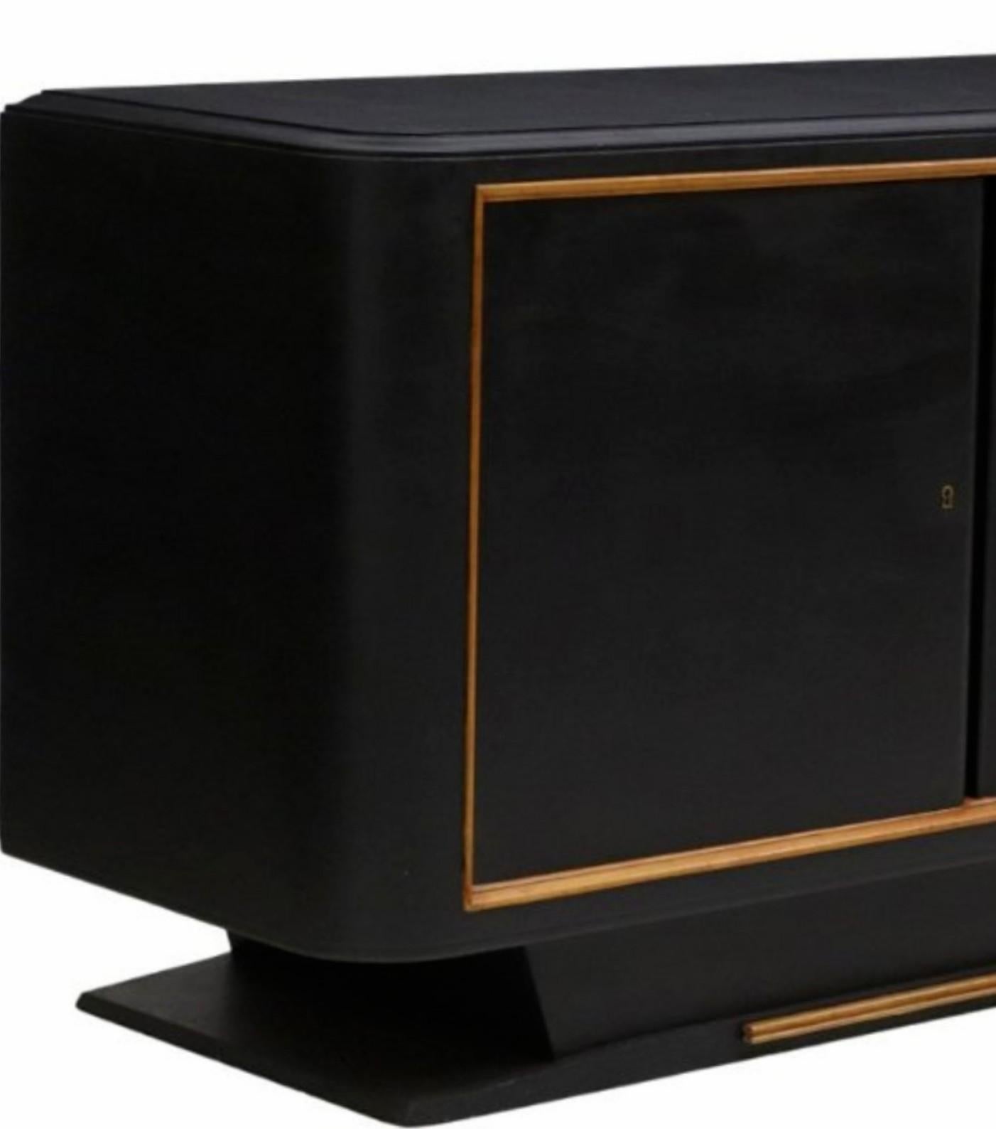 French Art Deco Moderne Painted Black Credenza Sideboard  1