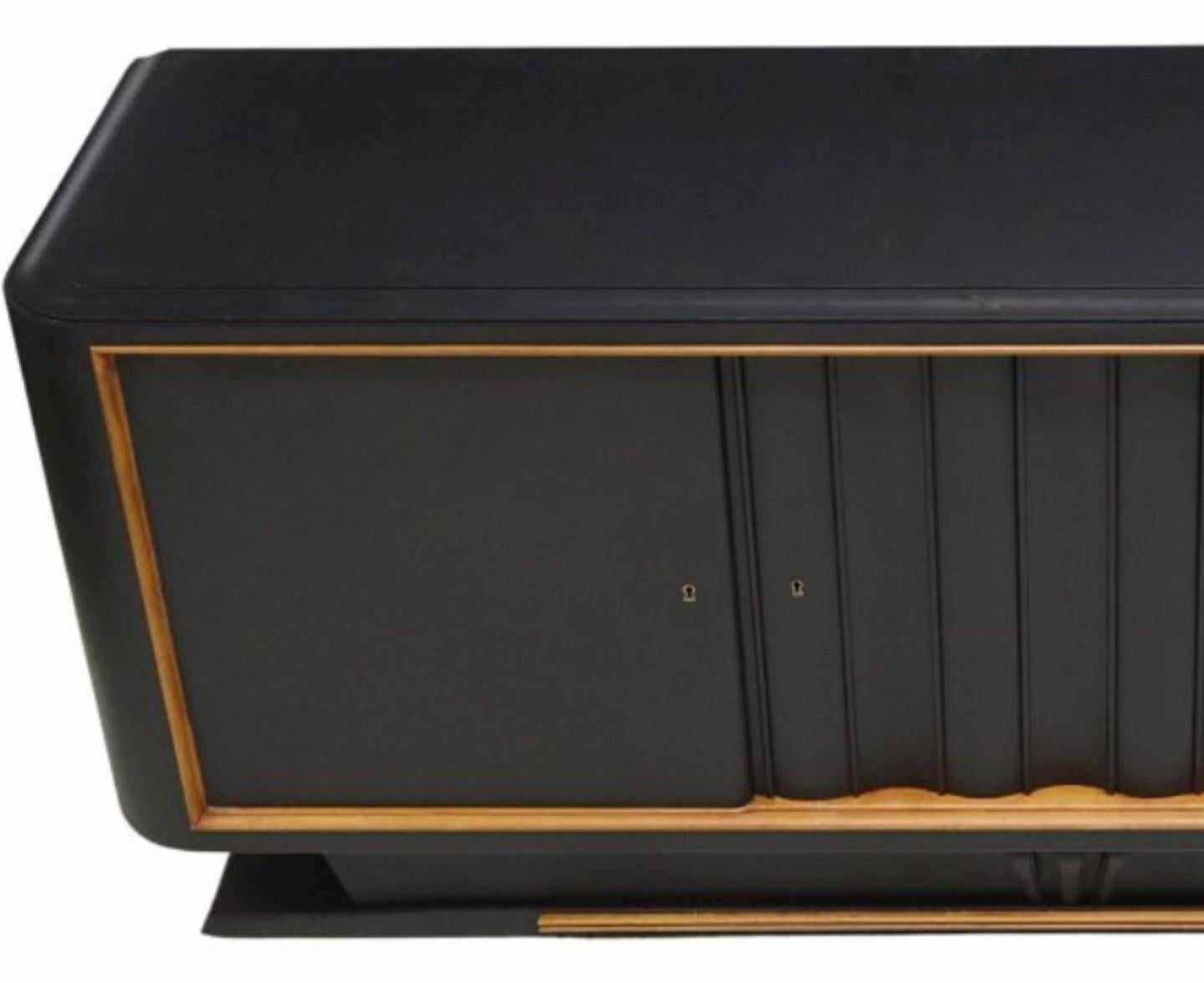 French Art Deco Moderne Painted Black Credenza Sideboard  2