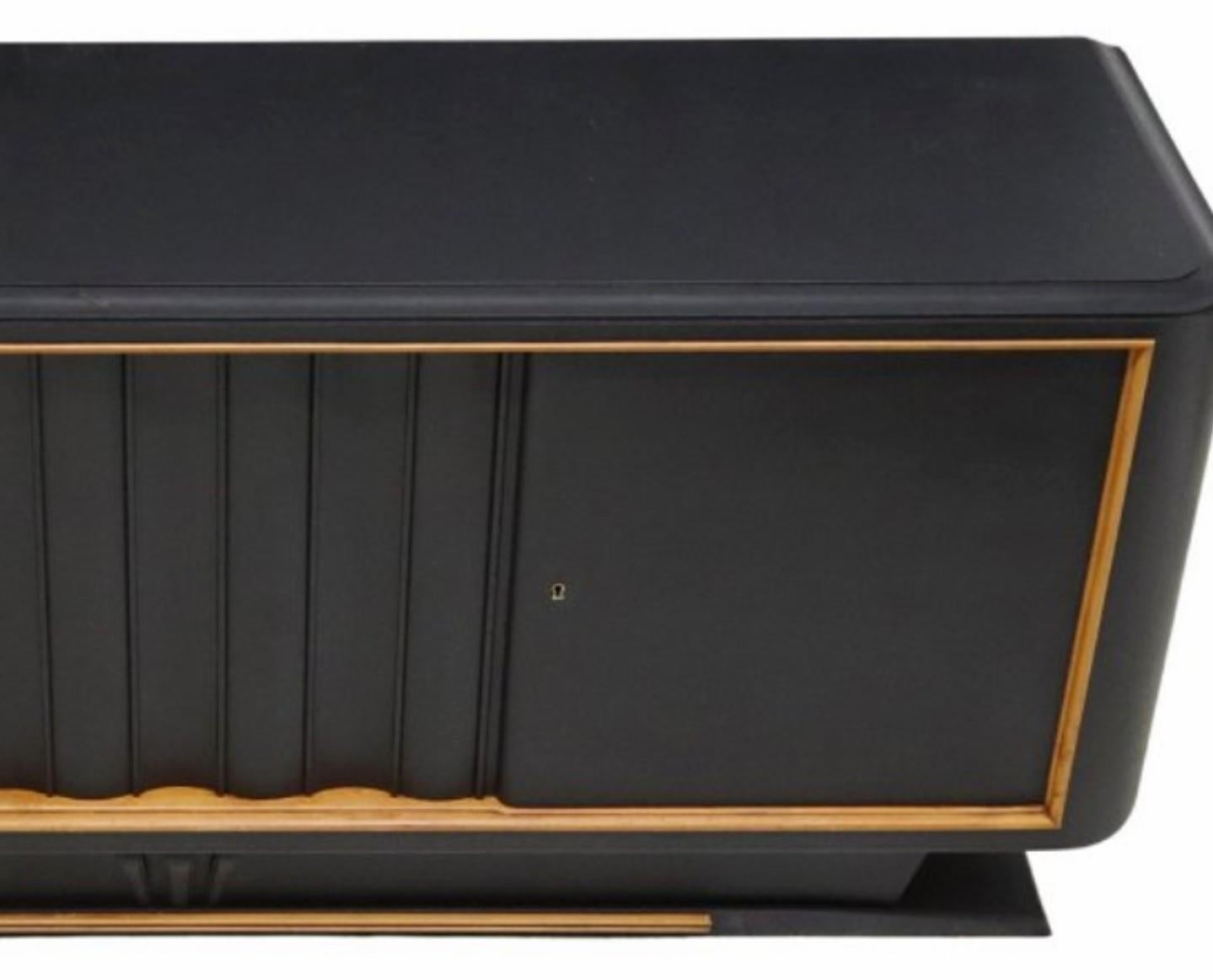 French Art Deco Moderne Painted Black Credenza Sideboard  3