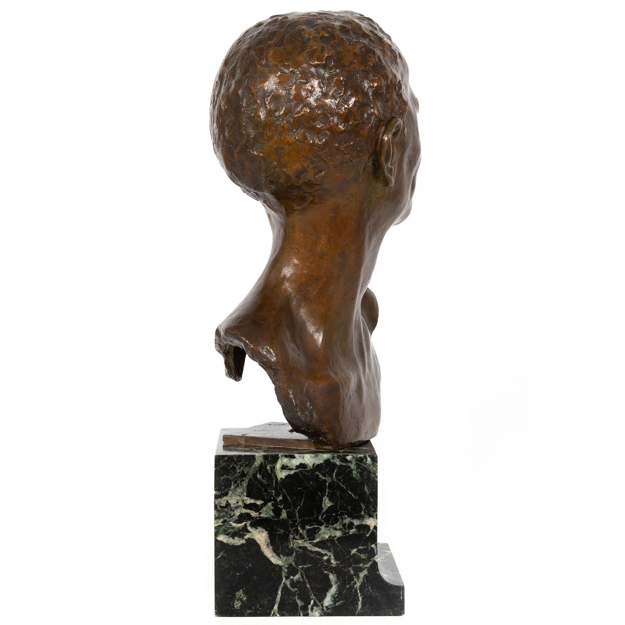 20th Century French Art Deco Modernist Bronze Sculpture, Bust of Young Man, Alfredo Pina For Sale