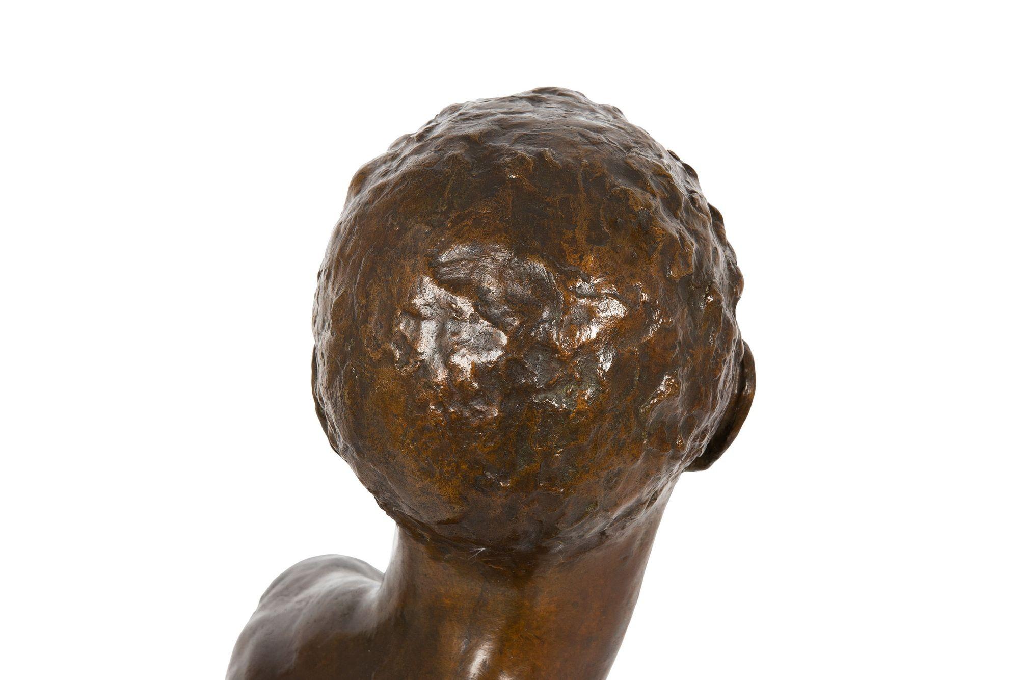 French Art Deco Modernist Bronze Sculpture, Bust of Young Man, Alfredo Pina For Sale 4