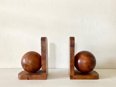 French Art Deco Modernist Burr Wood Bookends