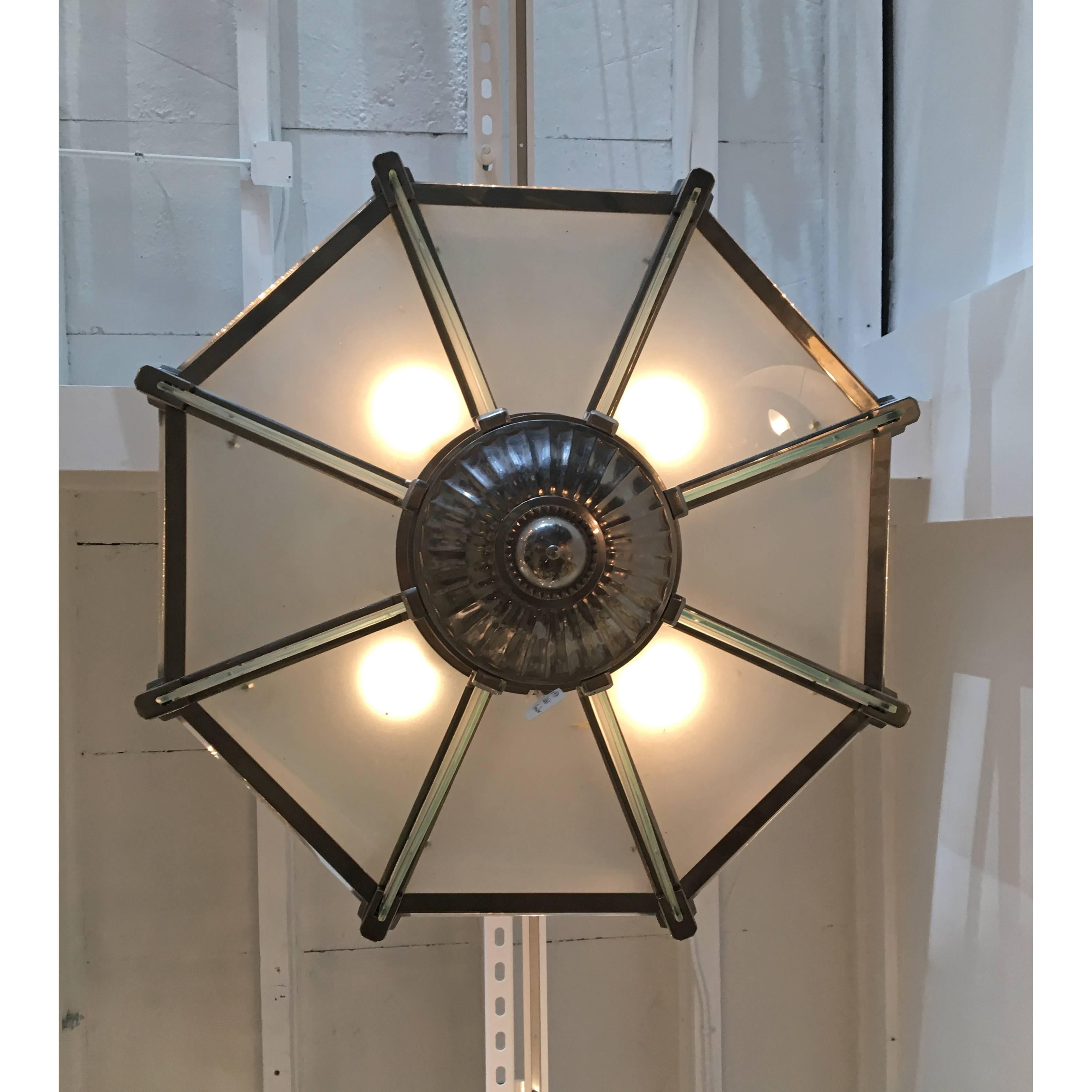 French Art Deco Modernist Chandelier by Atelier Petitot In Good Condition For Sale In Coral Gables, FL