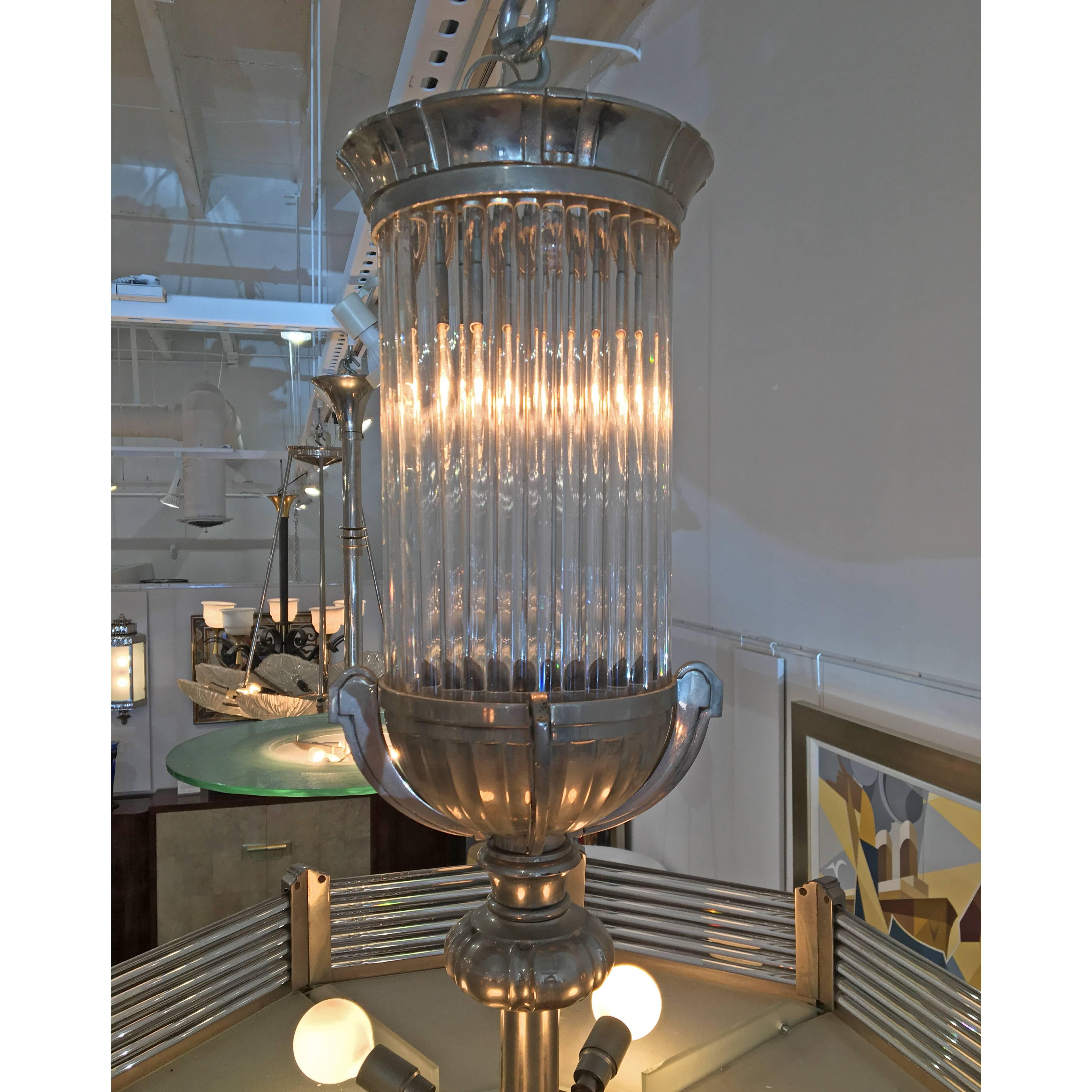 Mid-20th Century French Art Deco Modernist Chandelier by Atelier Petitot For Sale