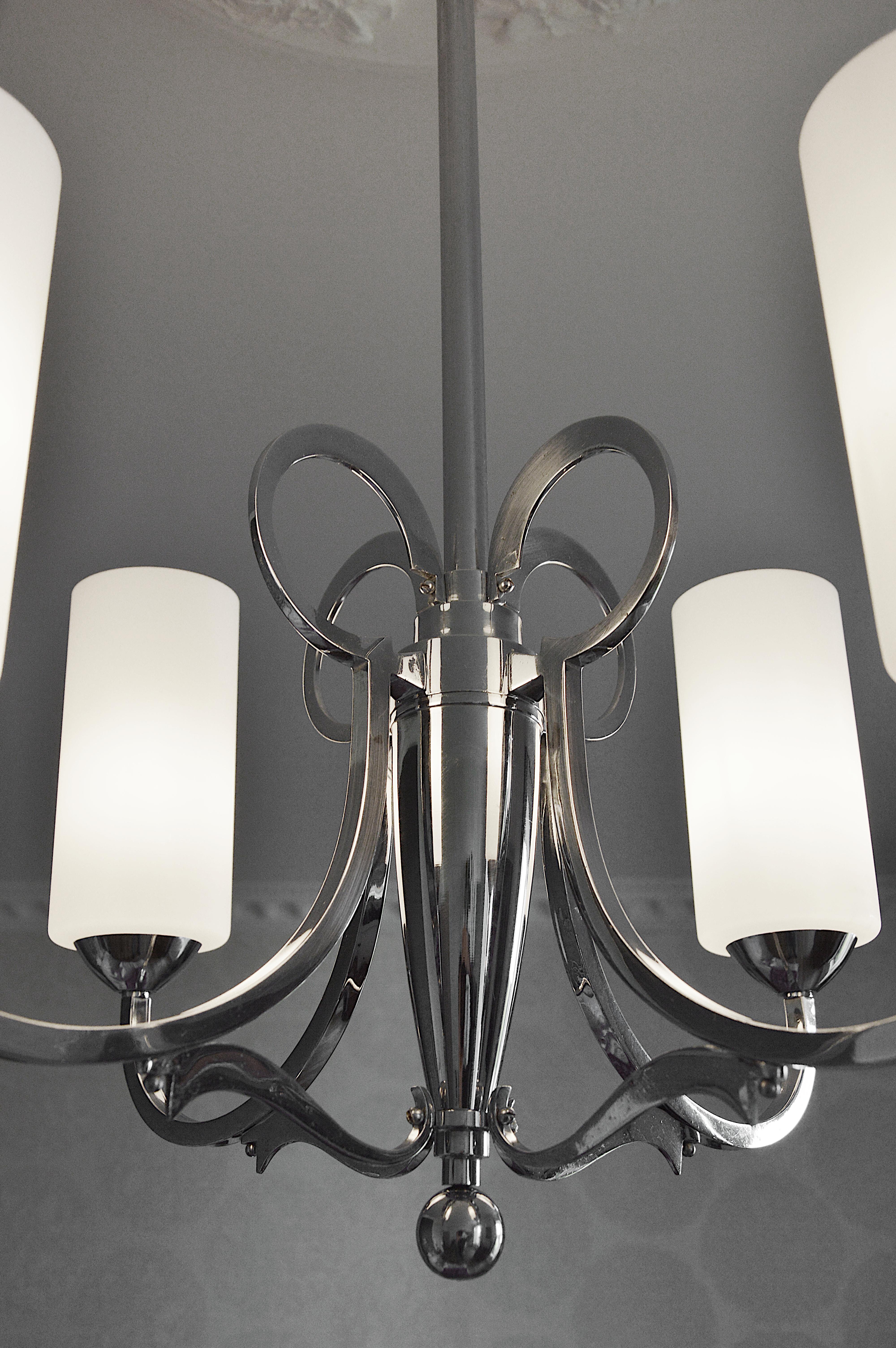 Mid-20th Century French Art Deco Modernist Chrome Chandelier, 1930s For Sale