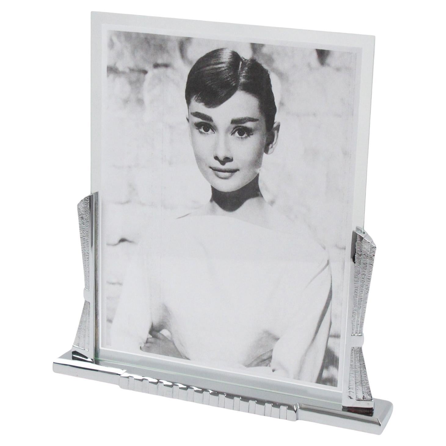 French Art Deco Modernist Chrome Picture Frame, 1930s