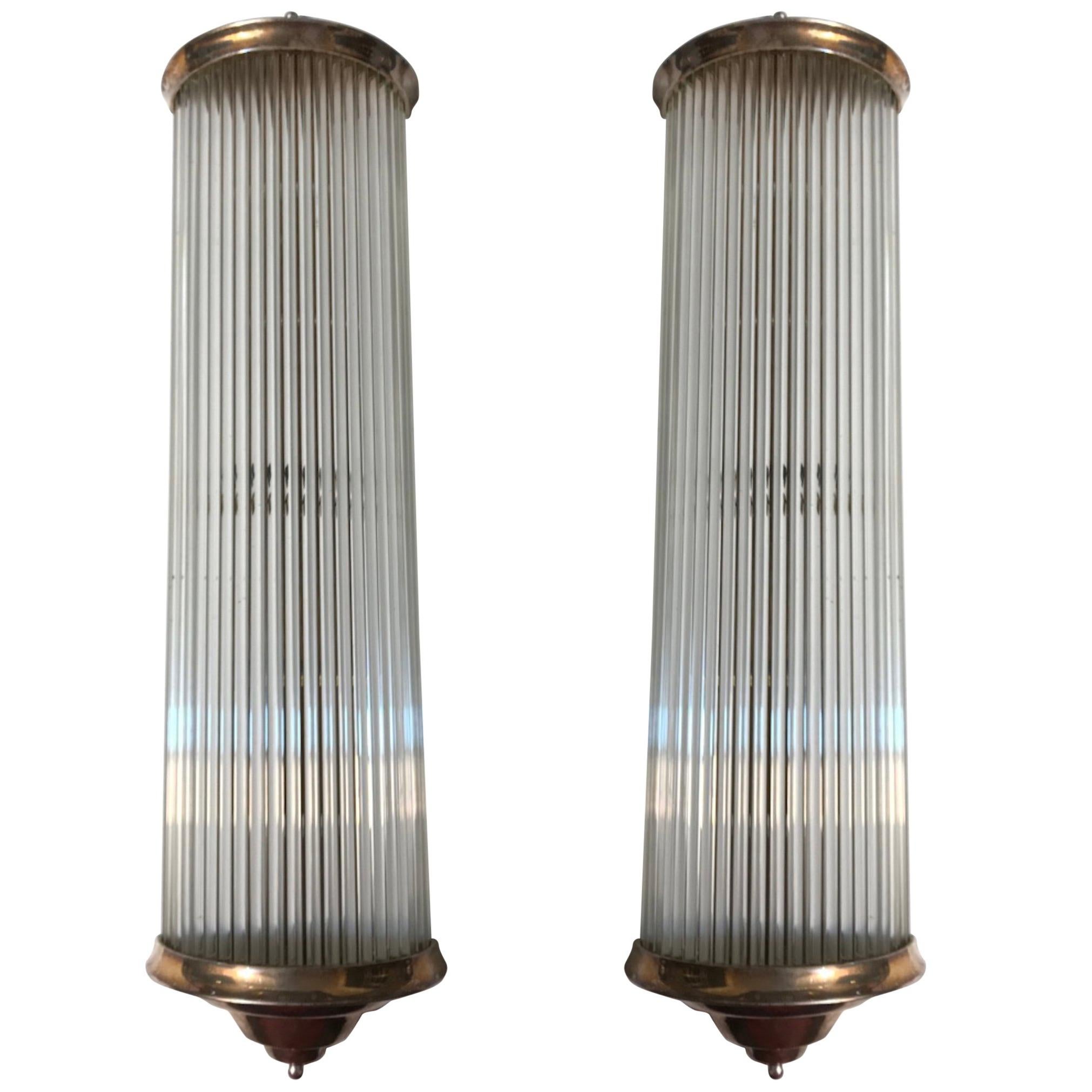 French Art Deco Modernist Clear Glass Rod Sconces by Petitot