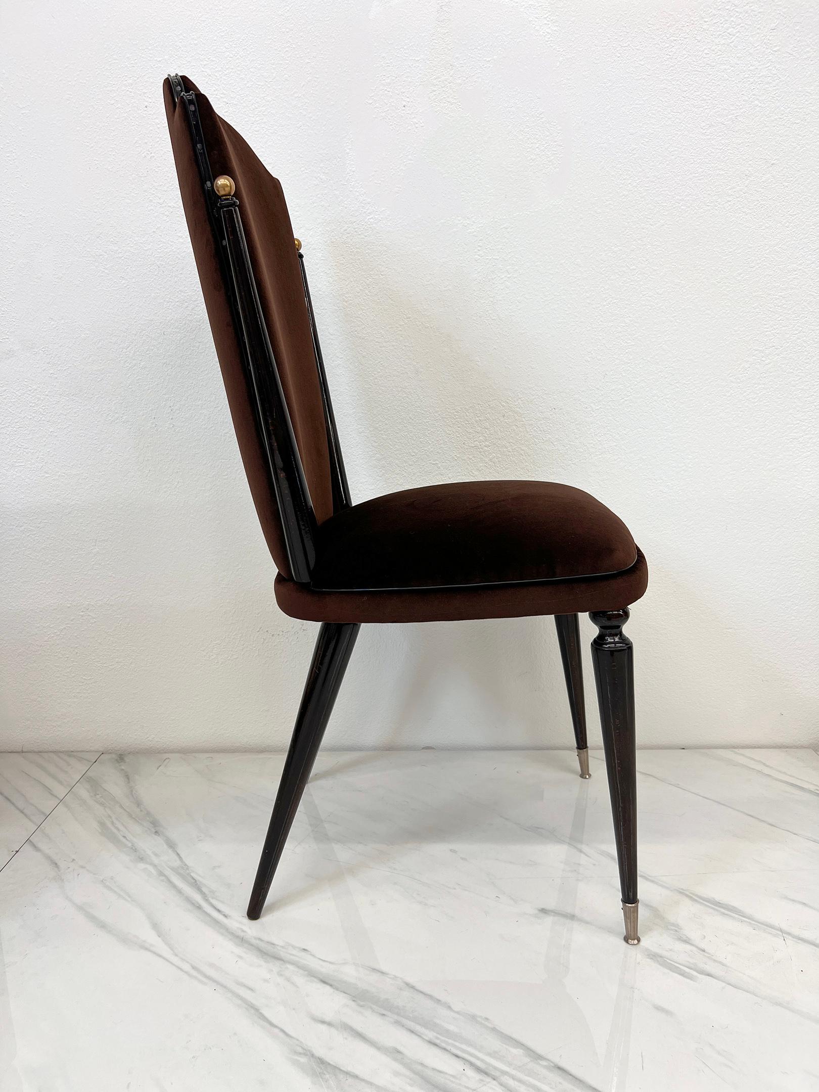 Brass French Art Deco Modernist Dining Chairs, A Set of 6, 1950's