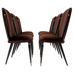 French Art Deco Modernist Dining Chairs, A Set of 6, 1950's