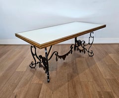 Französischer modernistischer Couchtisch aus vergoldetem Schmiedeeisen, Gilbert Poillerat, Art déco