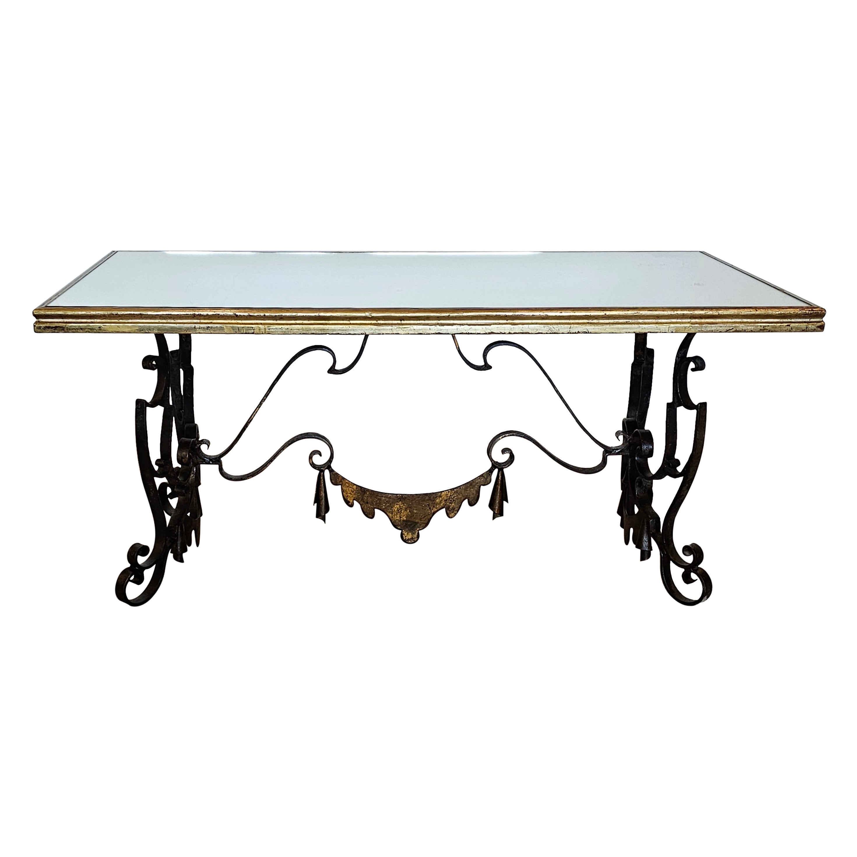 Mesa de centro francesa Art Decó Modernista de hierro forjado dorado Gilbert Poillerat