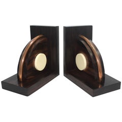 Vintage French Art Deco Modernist Macassar Ebony Bookends, circa 1930