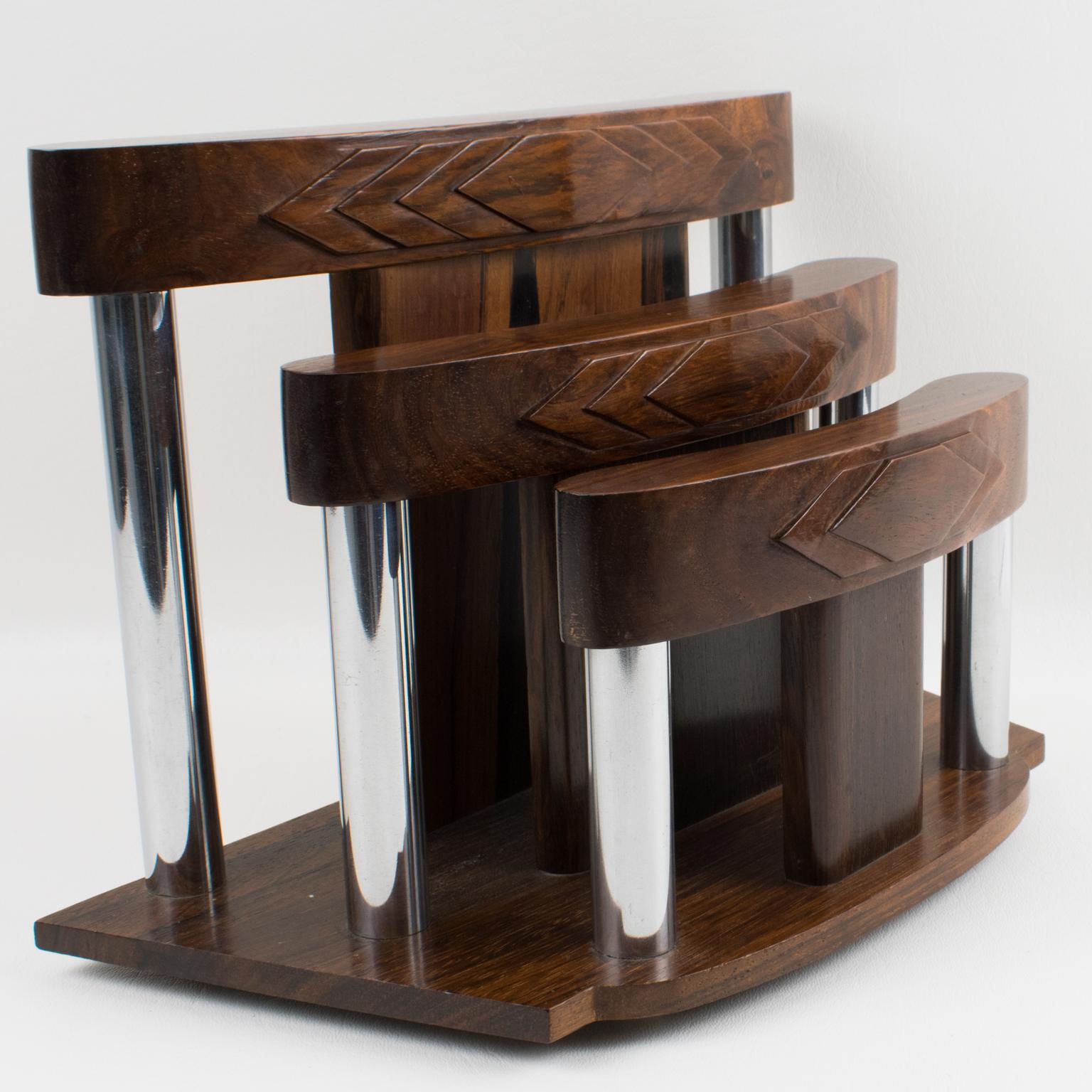 Art Deco Macassar Wood and Chrome Desk Accessory Letter Holder 5