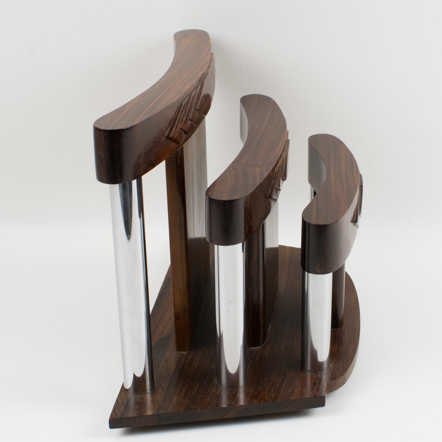 Art Deco Macassar Wood and Chrome Desk Accessory Letter Holder In Excellent Condition In Atlanta, GA