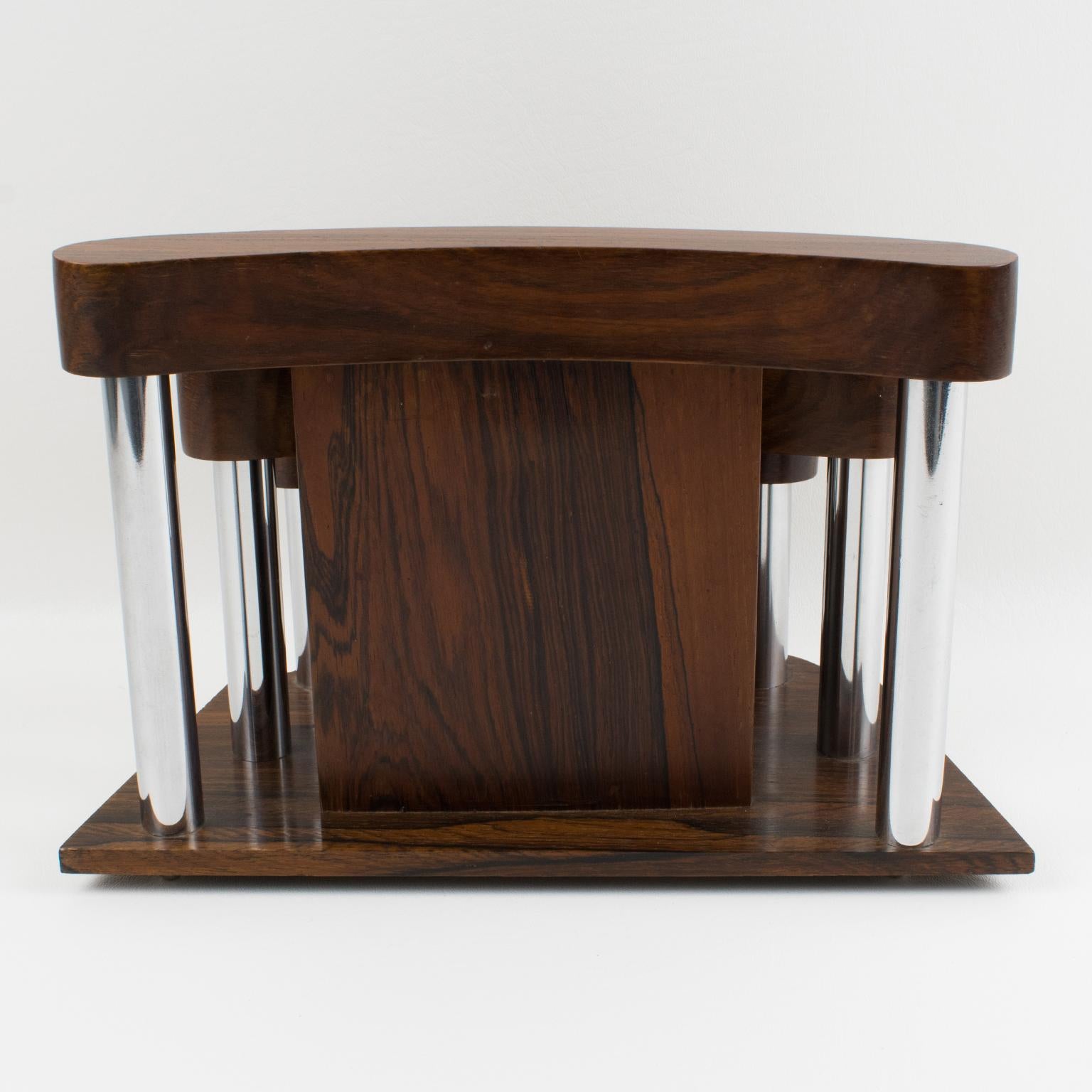 Art Deco Macassar Wood and Chrome Desk Accessory Letter Holder 2