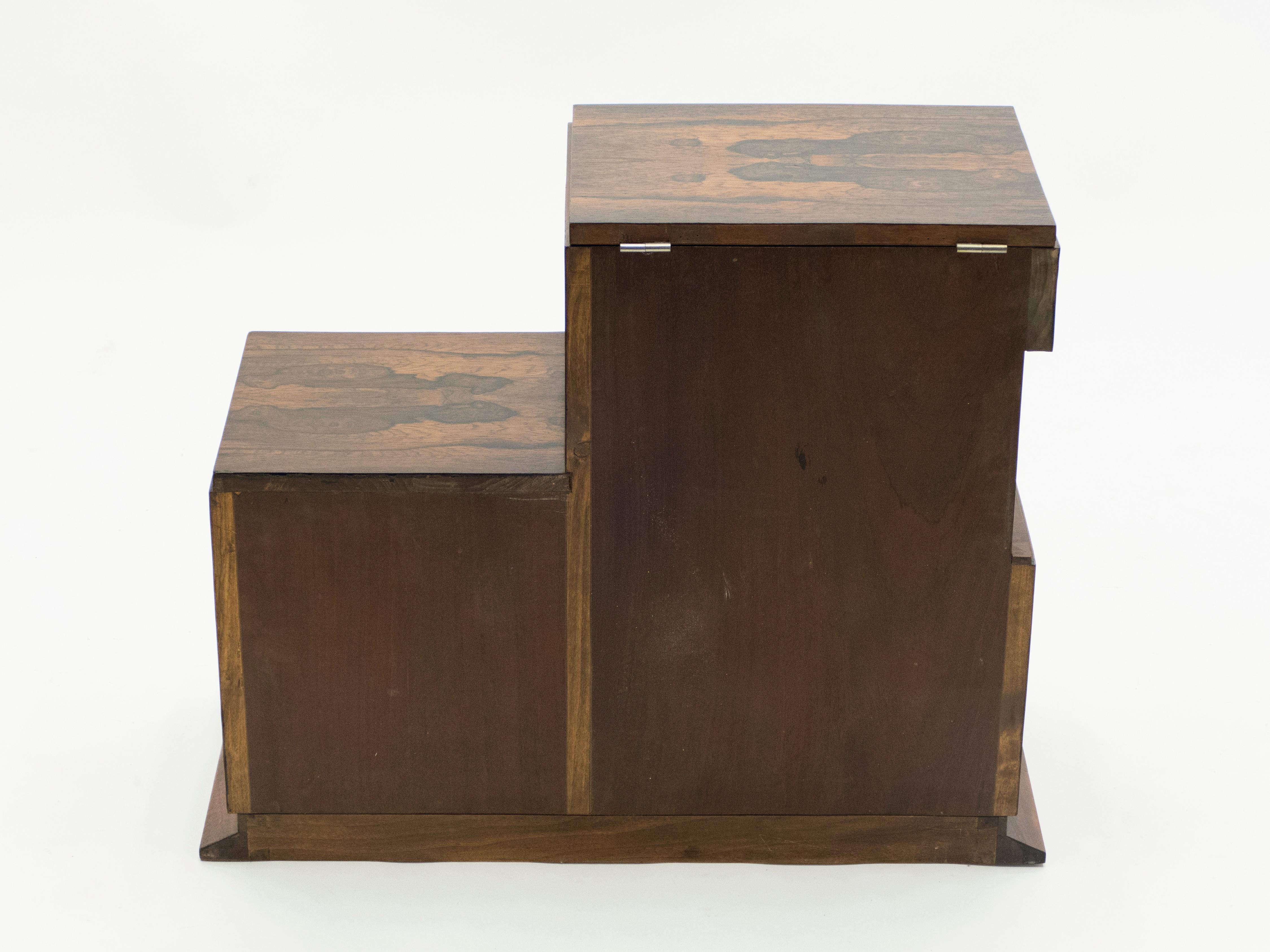 French Art Deco Modernist Rosewood Brass Sewing Cabinet, 1940s For Sale 6