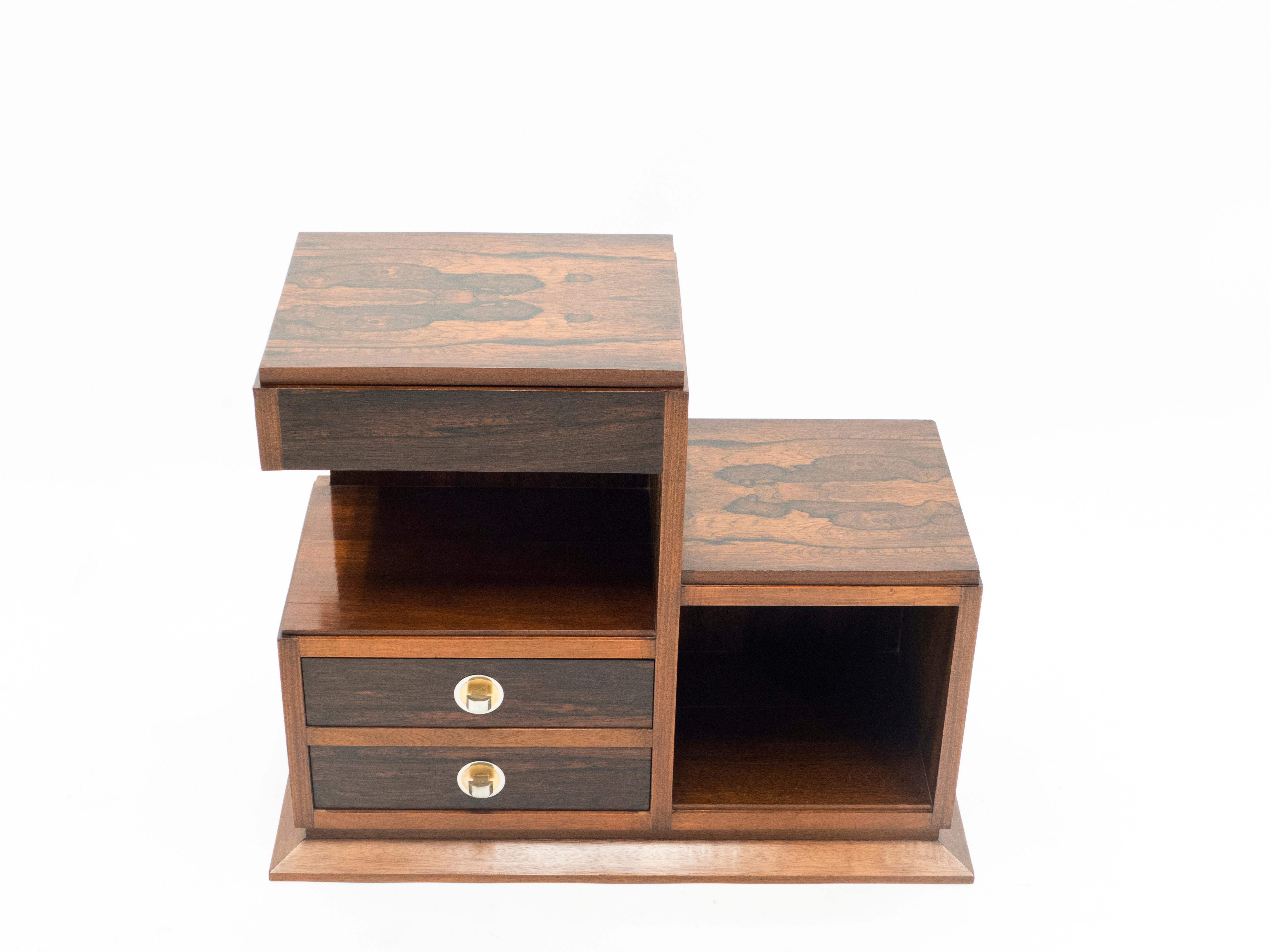 Mid-20th Century French Art Deco Modernist Rosewood Brass Sewing Cabinet, 1940s For Sale