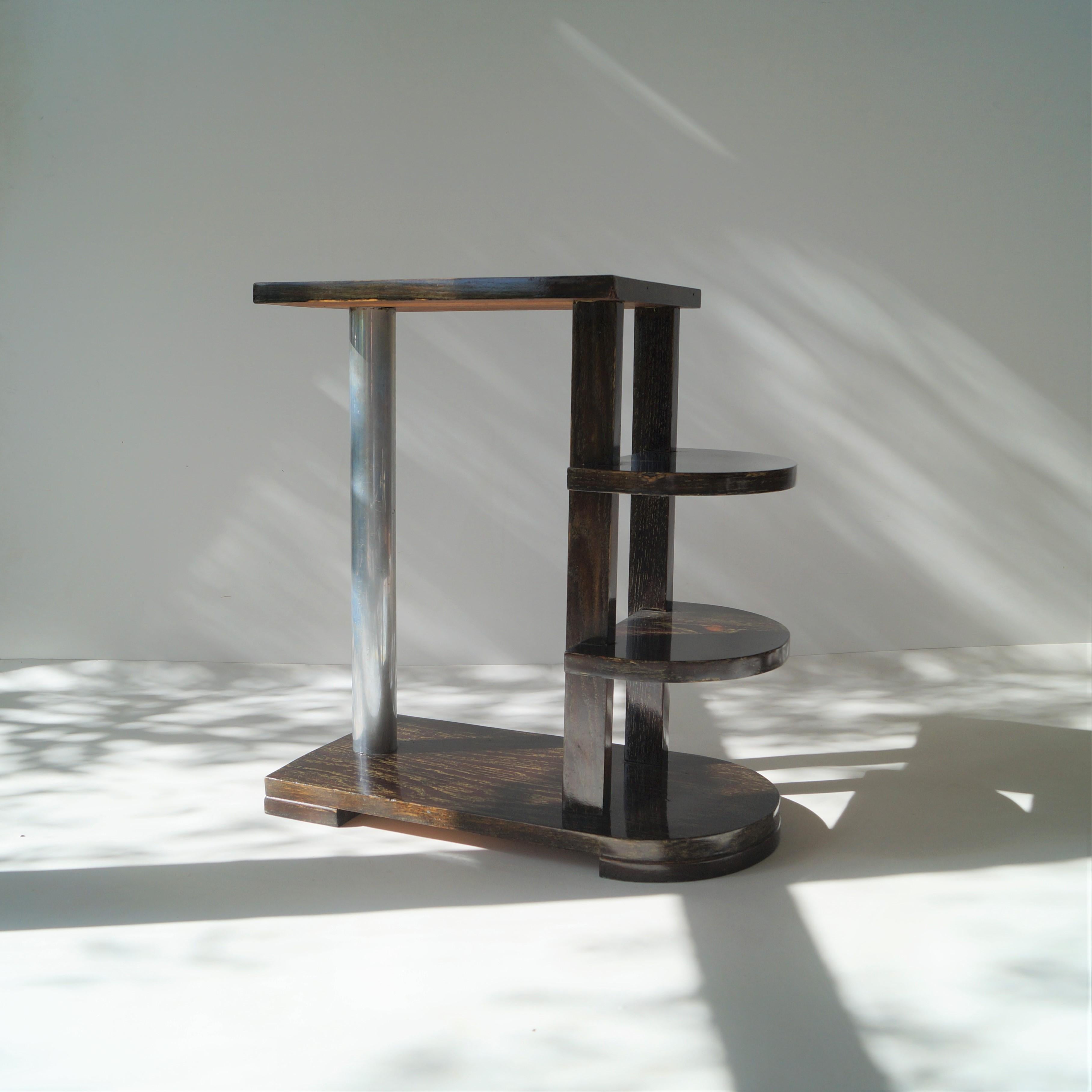 Nickel French Art Deco modernist sidetable by Michel Dufet, 1930s