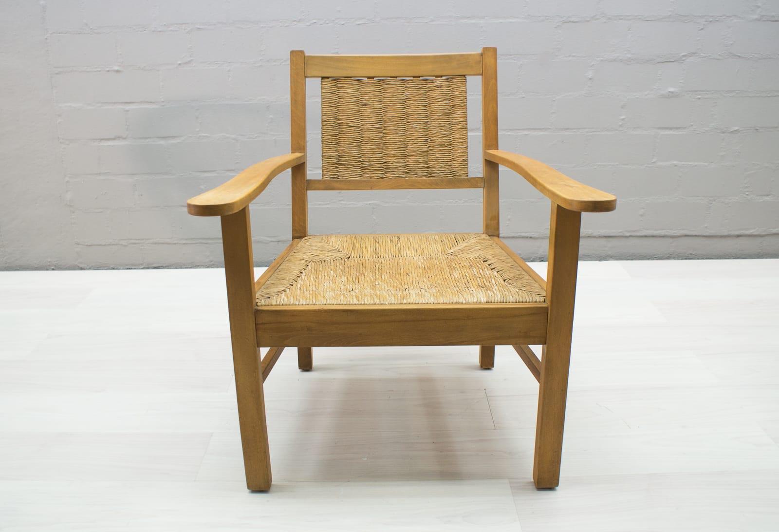 French Art Deco Modernist Wicker Armchair Attributed to Francis Jourdain, 1940s In Good Condition In Nürnberg, Bayern