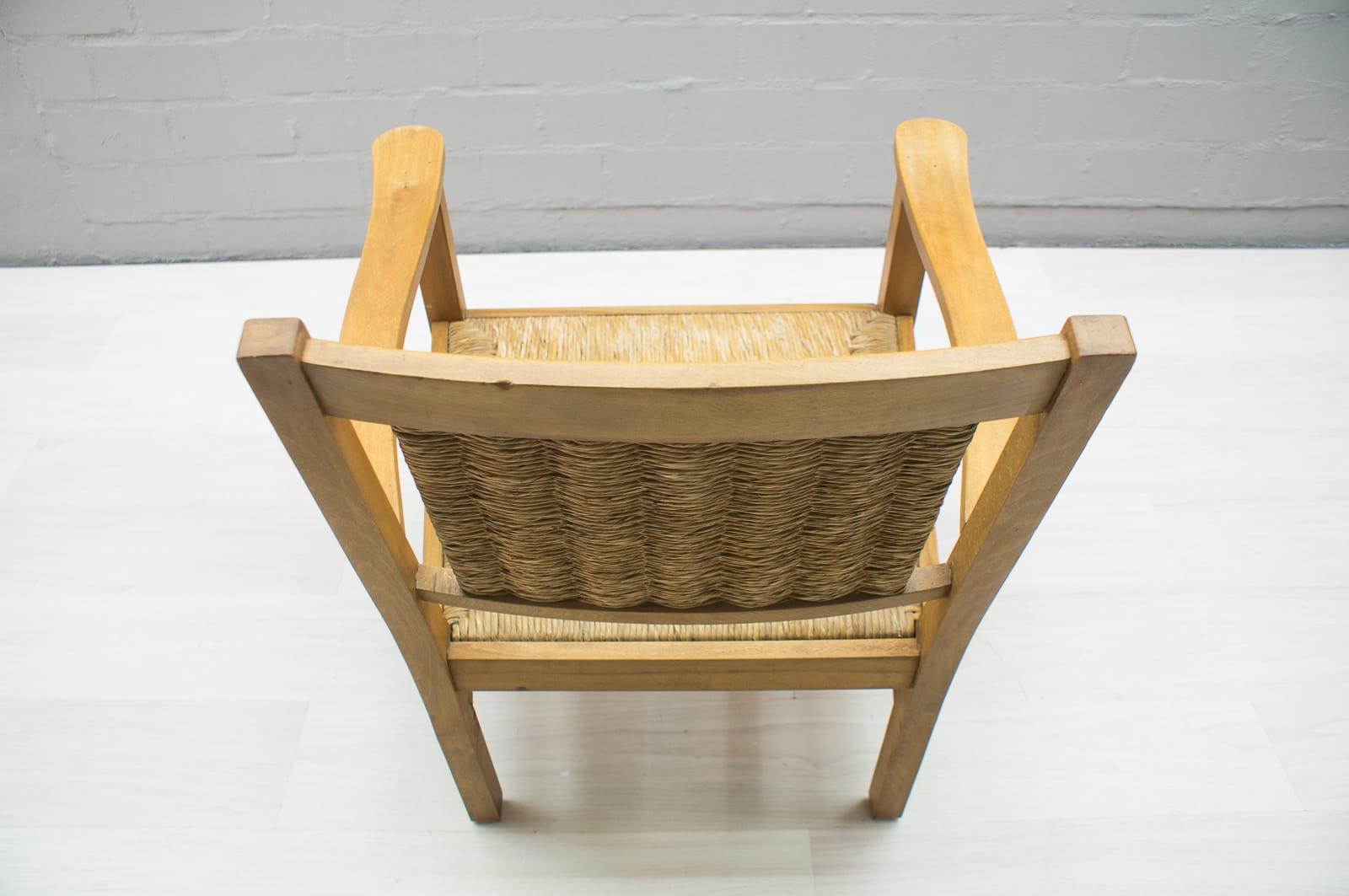 Mid-20th Century French Art Deco Modernist Wicker Armchair Attributed to Francis Jourdain, 1940s