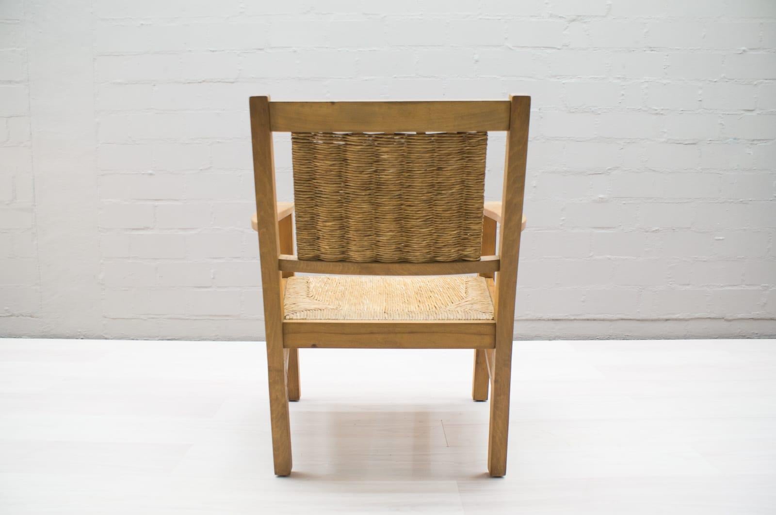 French Art Deco Modernist Wicker Armchair Attributed to Francis Jourdain, 1940s 1