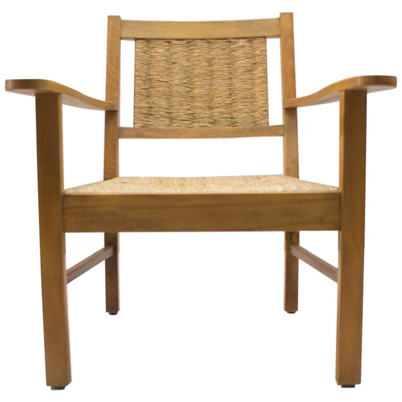 French Art Deco Modernist Wicker Armchair Attributed to Francis Jourdain, 1940s