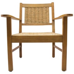 French Art Deco Modernist Wicker Armchair Attributed to Francis Jourdain, 1940s