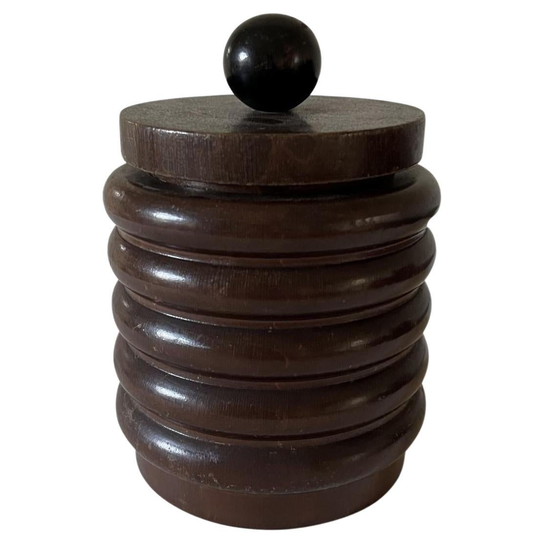 French Art Deco Modernist Wood Ribbed Circular Lidded Box circa 1925