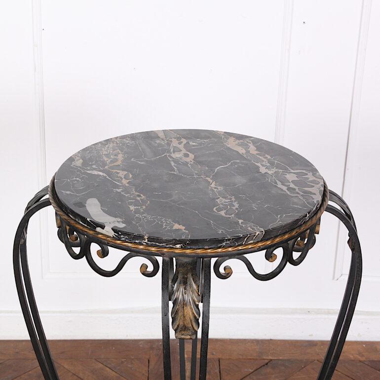 Mid-20th Century French Art Deco / Modernist Wrought Iron and Marble Stand Table Raymond Subes For Sale