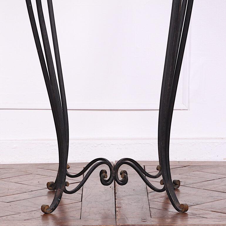 French Art Deco / Modernist Wrought Iron and Marble Stand Table Raymond Subes For Sale 2